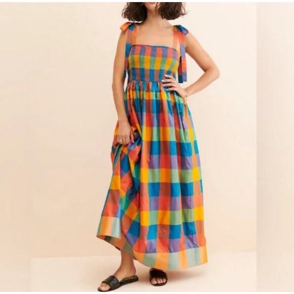 Anthropologie Dresses & Skirts - Payal Jain Smocked Bodice Madras Plaid Maxi Dress Anthro Size 1X